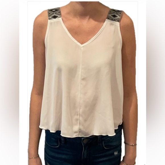 Bella D. Tops - White Tank with Chevron Printed Strap